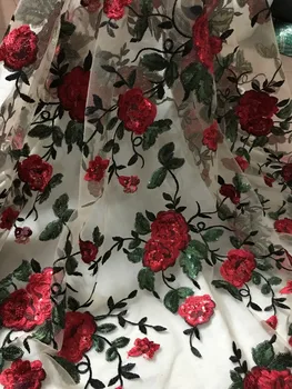 

embroiderd lace fabric David-10797 with sequins beautiful Nigerian sequins lace fabric for party dress