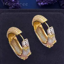MoonTree Luxo Flores Forma de Círculo Brincos Três Tons de Cores Zircons Cúbicos Brincos de Cobre Max Brincos Holiday Party Jóias