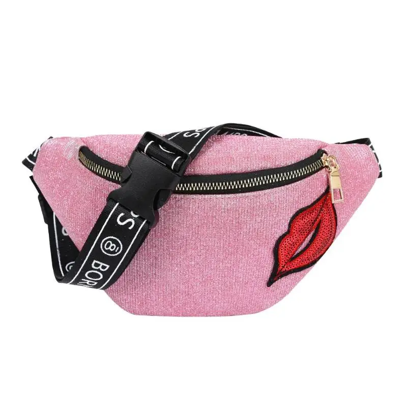 Женская Блестящая красная поясная сумка с губами, женская модная дорожная сумка-мессенджер, нагрудная сумка для девочек, спортивная сумка на молнии, милая Женская поясная сумка с губами - Цвет: Розовый