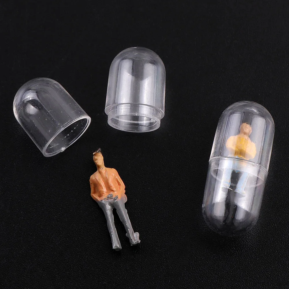 Plastic Transparent Capsule Pill Humanoid Medince Pill Bottle Shape Figurines Make Earring Jewelry Accessories 20pc