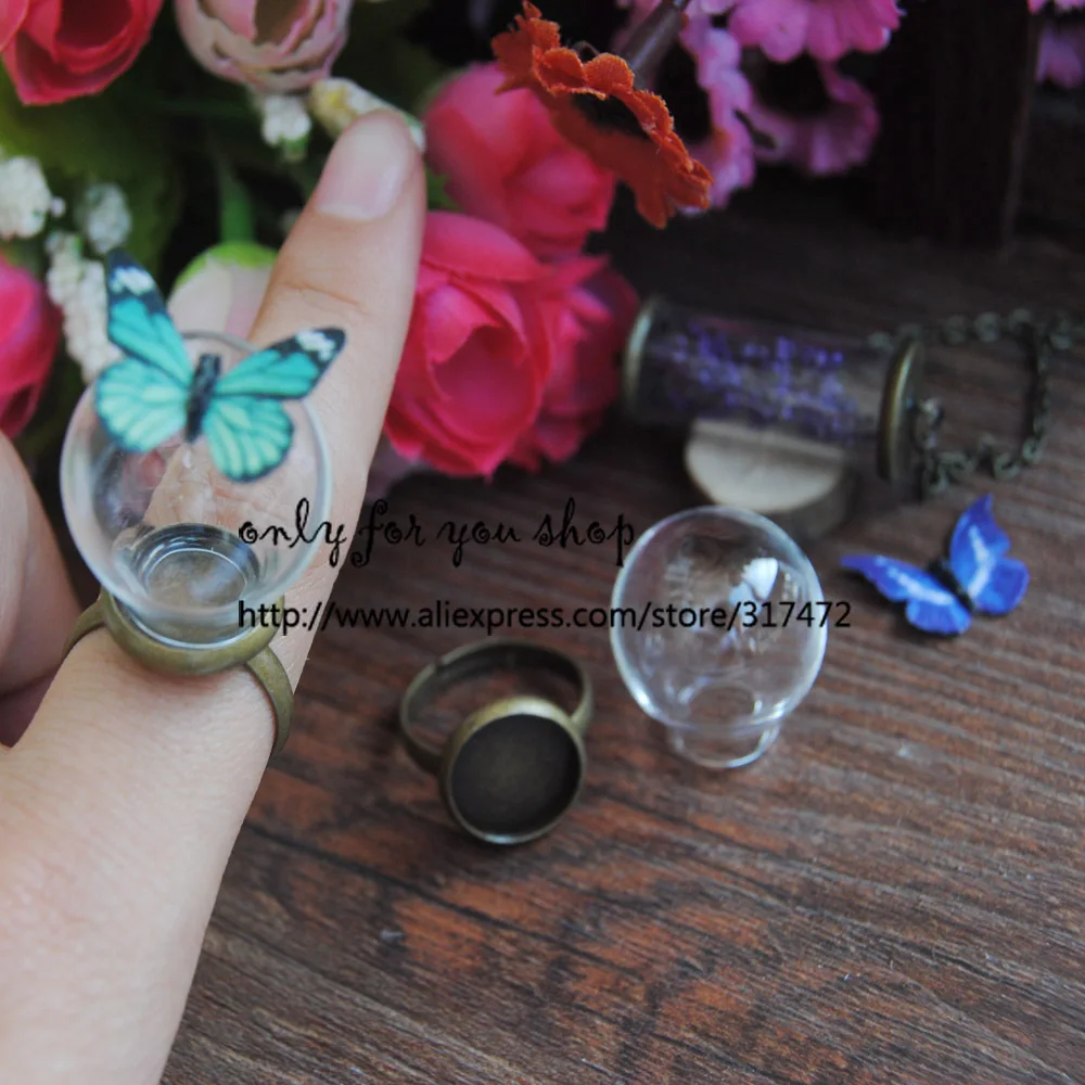 

Free ship!! 20*12mm glass bubble& ring set DIY glass vial pendant Finger Ring
