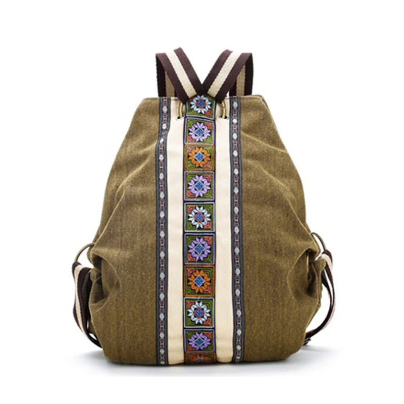 LJL Tribal Ethnic Canvas Womens Backpack Pouch Hippie Shoulder Bag
