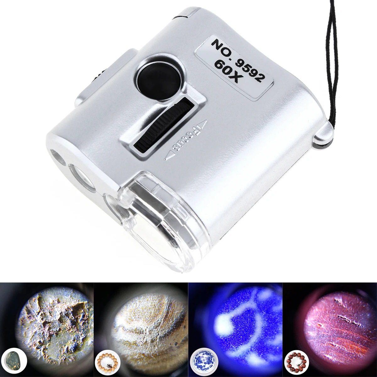 60x Mini Pocket Jewelry Magnifier Glass Microscope Loupes UV LED Light Tool 