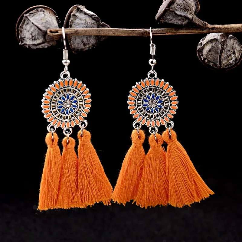 

Amader 2019 Bohemian Style Women Tassel Earrings Flower Dripping Oil Tibetan Jewelry Colorful Ladies Earrings HQE525