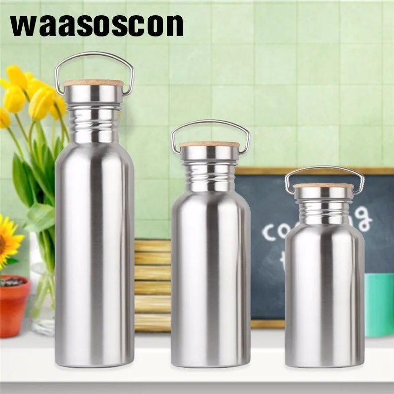 

Promotion Stainless Steel Water Bottle Bamboo Lid Sports Flask Leak-proof Food Jar for Travel Yoga Cycling Hiking Camping