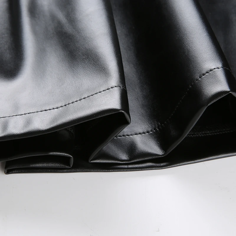 HEYounGIRL панк Харадзюку искусственная кожа юбка Повседневная Свободная черная мини плиссированная юбка Корейская Pu высокая талия юбки женские танцевальные