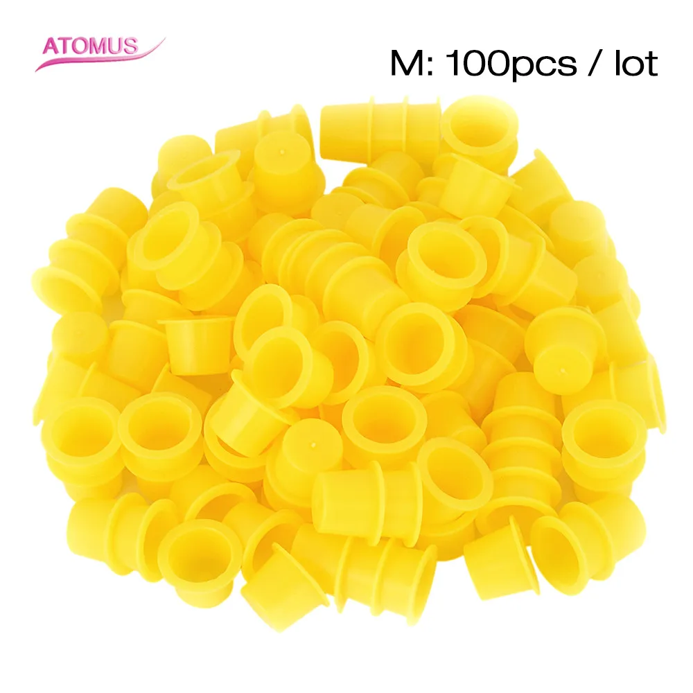

100Pcs Plastic Medium Ink Pigment Cup For Permanent Tattoo Makeup Eyebrow Make Up Container Stand Holder Body&Art Accessorie