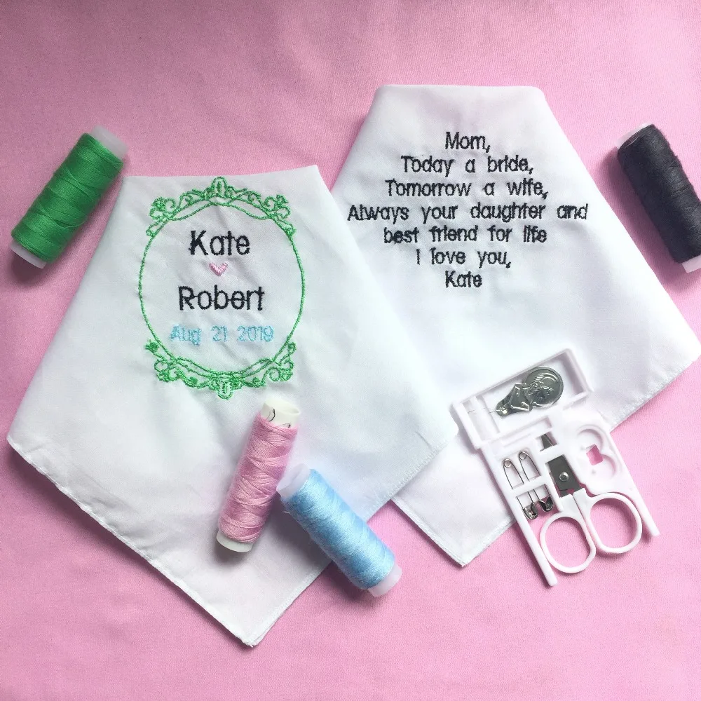 

1 Set Custom Wedding Gift to Bride Mother, Embroidered Wedding Handkerchief for Mother of the Bride, Personalized Wedding Gift