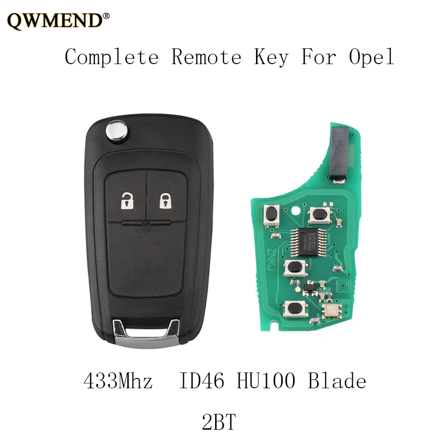 

QWMEND 2Buttons 433Mhz Complete Remote key Fob For Opel Vauxhall Astra J Corsa E Insignia Zafira C 2009-2015 keys HU100 Blade