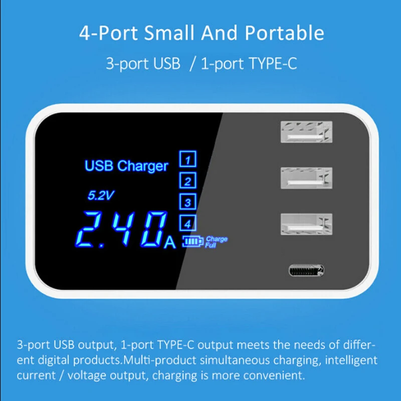 Универсальное зарядное устройство с 4 портами USB адаптер 3A зарядному устройству светодиодный дисплей мульти-портовый концентратор USB зарядное устройство для iPhone iPad samsung Xiaomi redmi