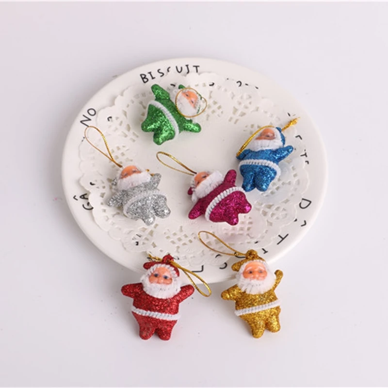 2 inch gold powder Christmas little old man doll Mixed color 5cm6 Pack tree plastic pendant decorations wholesale |