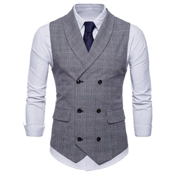 

Men Suit Vest Double Breasted Waistcoat 2019 Fashion Casual Slim Tweed Gilet Wedding Sleeveless Men's Clothing 4XL