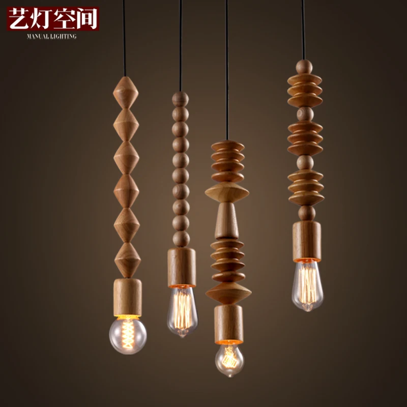 

Industrial Edison Vintage Loft Logs Wood Pendant Lights Lamp Bar Club Shop Dining Room Balcony Indoor Pendant Lighting Fixtures
