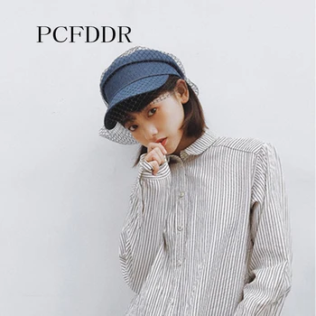 

PCFDDR British Vintage net yarn denim duck tongue hat chic female fashion Beret.