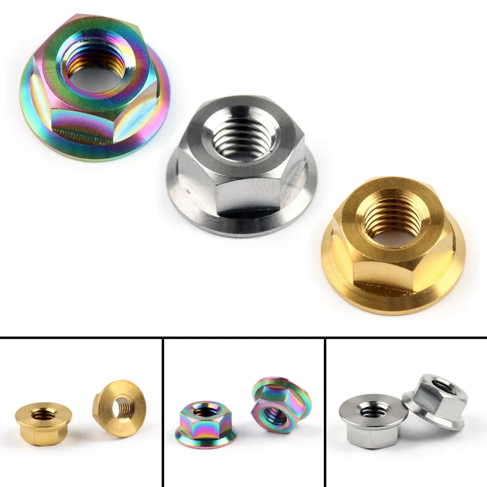 

Areyourshop M5/M6/M8 Hex Flange Nut Fastener for car and motorcycle Pure Titanium Ti 2/4/6/10Pcs Wholesale Bolts Screws Nuts