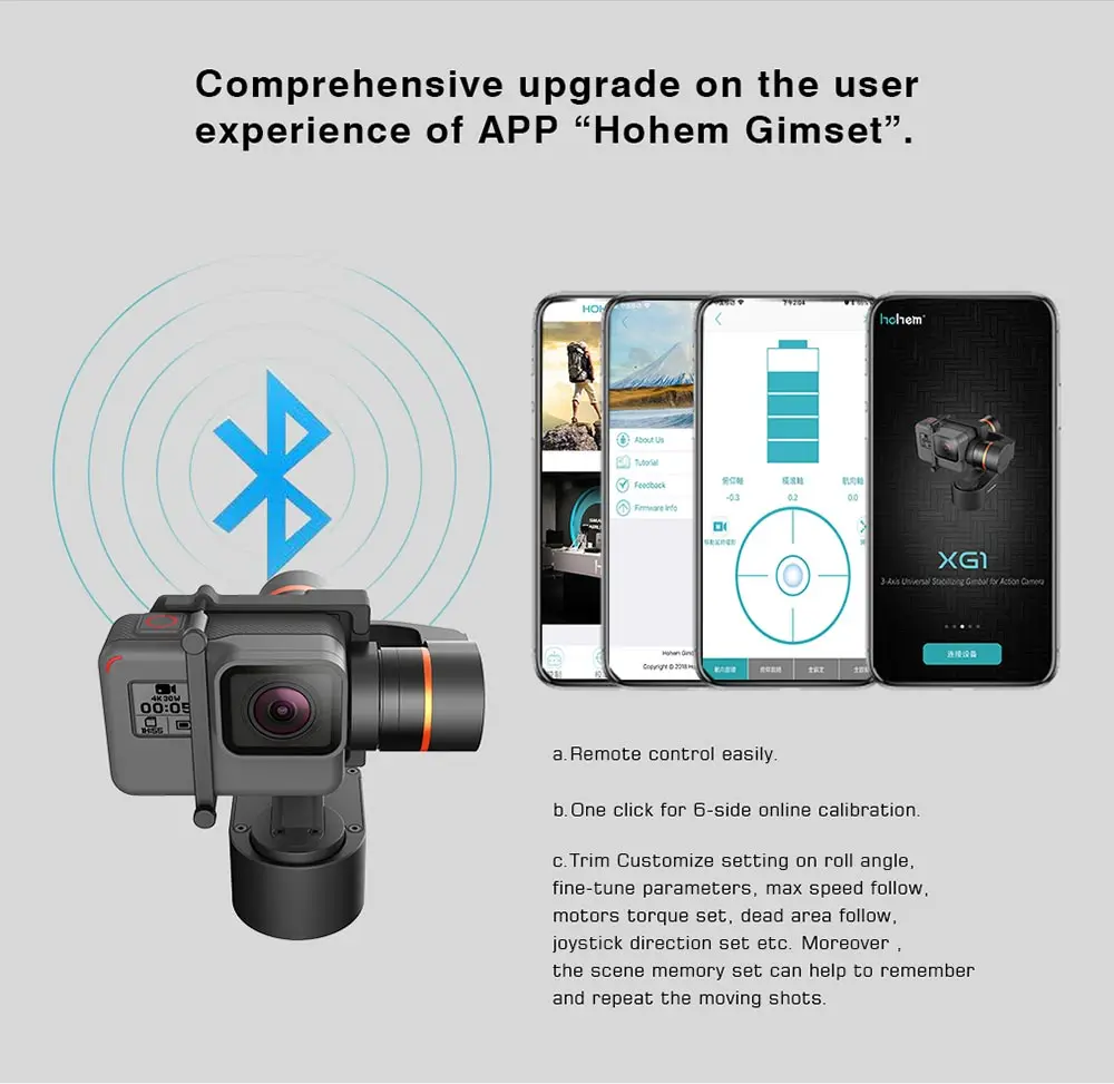 Hohem XG1 носимых Gimbal Bluetooth Управление 3 оси стабилизатор для GoPro 7 6 4/5/сеанса Yi 4k Lite/SJCAM действие Камера vs WG2X