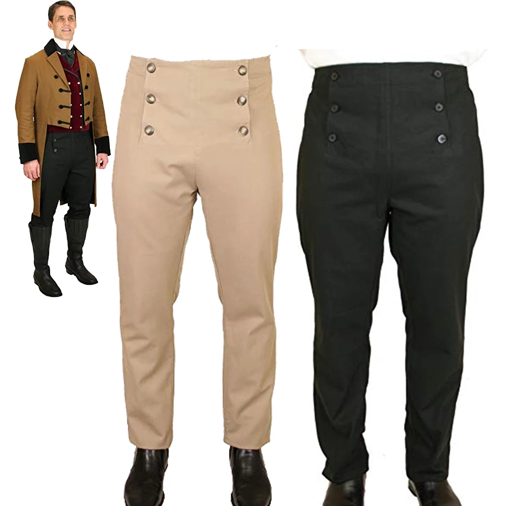 

Cosplaydiy Historical Retro Victorian Men's High Waist Regency Fall Front Trousers Medieval Mens Pants L320