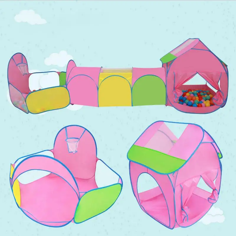 3-в-1 детская палатка для детей складная игрушка Пластик дом игровой туннель складной выстрел морской пул игрушка для детей - Цвет: Pink