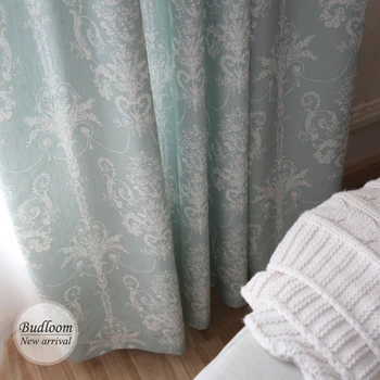 

European American Style Mint Printed Curtains For Living Room Window Drapes For Bedroom Modern Blinds