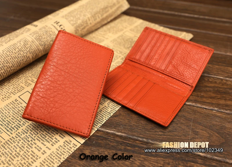 Real leather credit card holder and card wallet car case orange  (4)