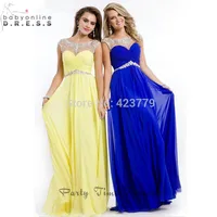 Robe de Soiree Longue Boat Neck Cap Sleeve Beaded Yellow Royal Blue Chiffon Plus Size Long Prom Dresses 2016 Free Shipping