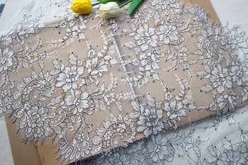 

47CM wide 3 meters long=1 piece Off white with black lace eyelash laces women dress decoration lace skirt patchwork lace