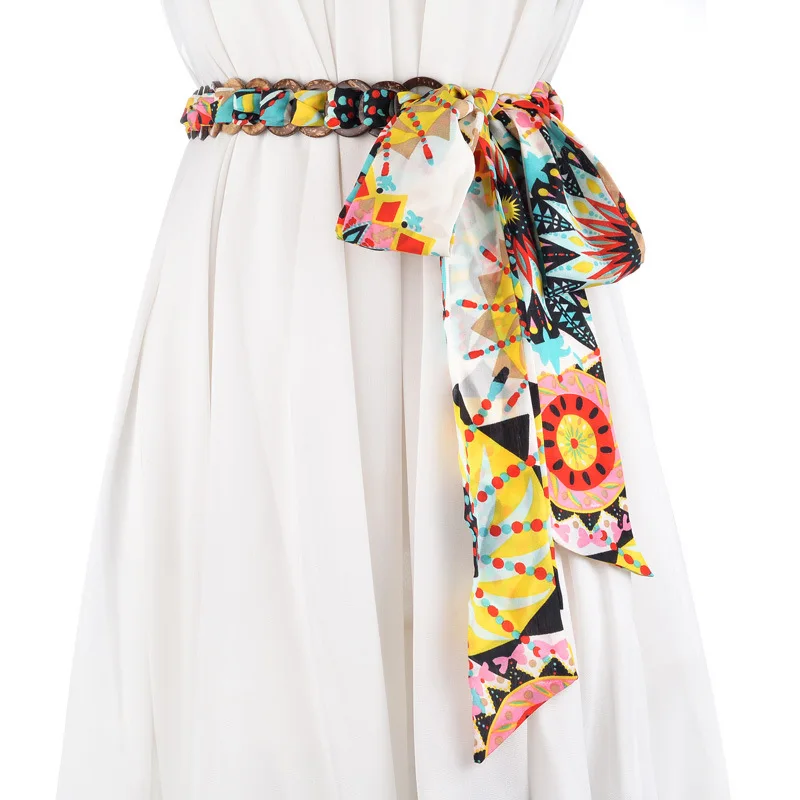 

New colorful silk scarf fashion belt for women sweet knot waist chain with skirt wild belt female chiffon belt PD11