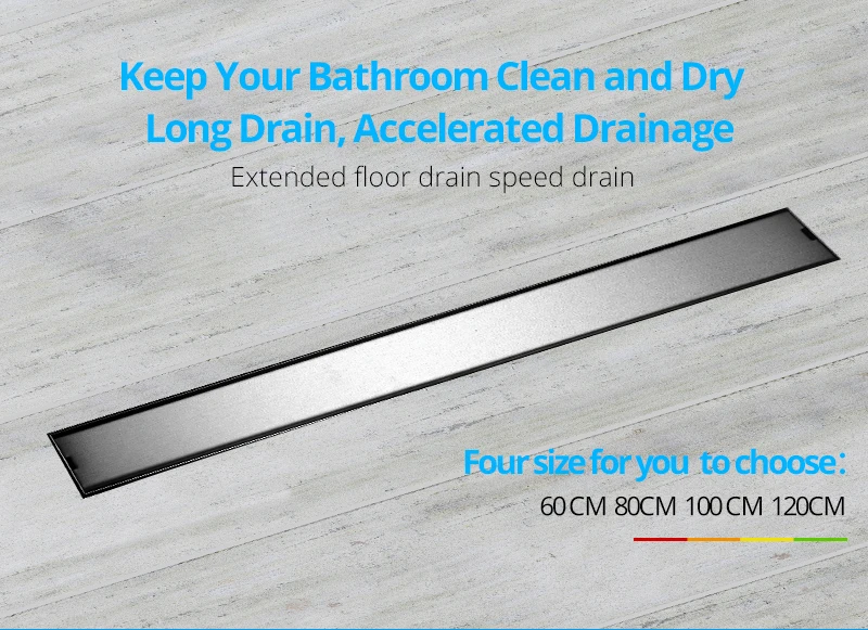 DCAN Stainless Steel Linear Channel Shower Floor Drain Gate 60cm 80cm 100cm 120cm SUS304 Deodorization Type Long Floor Drain   (1)