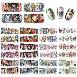 12 узоров сексуальные Хэллоуин наклейки для ногтей череп цветок/паук/Призрак Полный Обертывания женщин дизайн ногтей воды декоративные