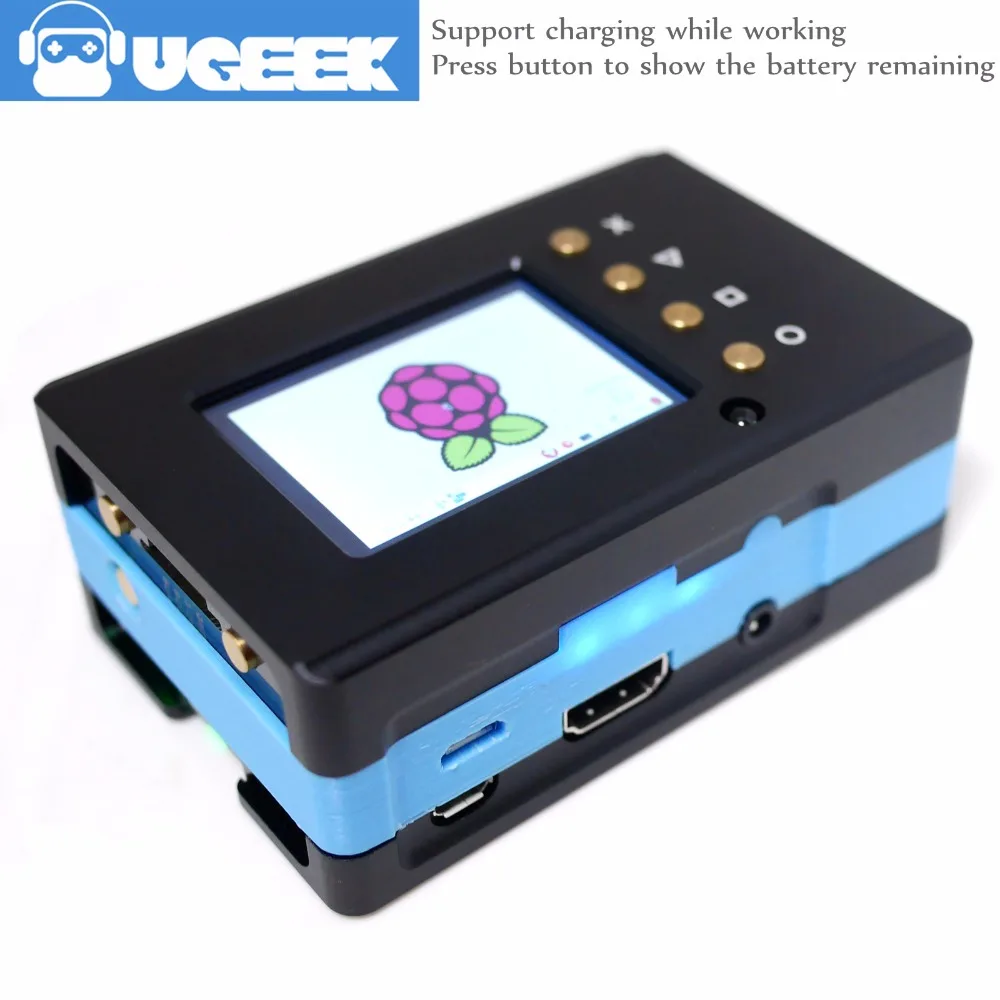  UGEEK Metal Portable Box Kit with batteryAluminum Alloy CNC Case+2.2 inch Screen+UPS HAT+BatteryRas