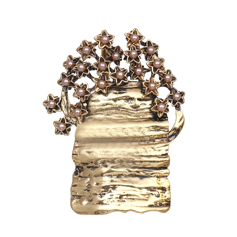 

baiduqiandu Antique Gold Color Plated Flower in the Vase Brooches for Women