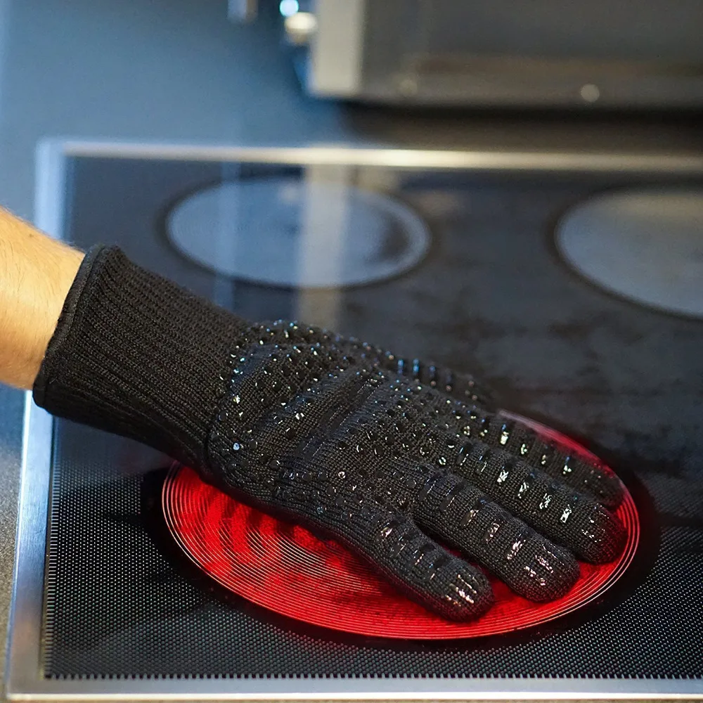 BBQ Gloves 300-500 Centigrade Extreme Heat Resistant Lining Cotton Oven for Cooking Flame-retardant Anti-scalded BBQ Work Gloves