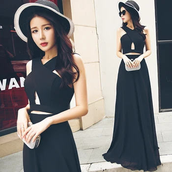 

Charming Black Halter Evening Dress Simple Vestido De Festa Longo Formal Evening Party Gowns Custom Made