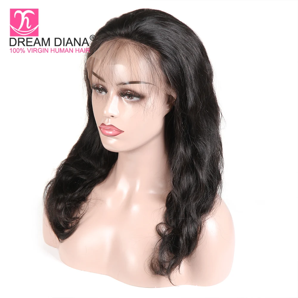 DreamDiana Malaysian Body Wave Full Lace Wig Handmade Wigs Remy Hair Full Lace Wig Natural Black Pre Plucked Human Hair Wigs
