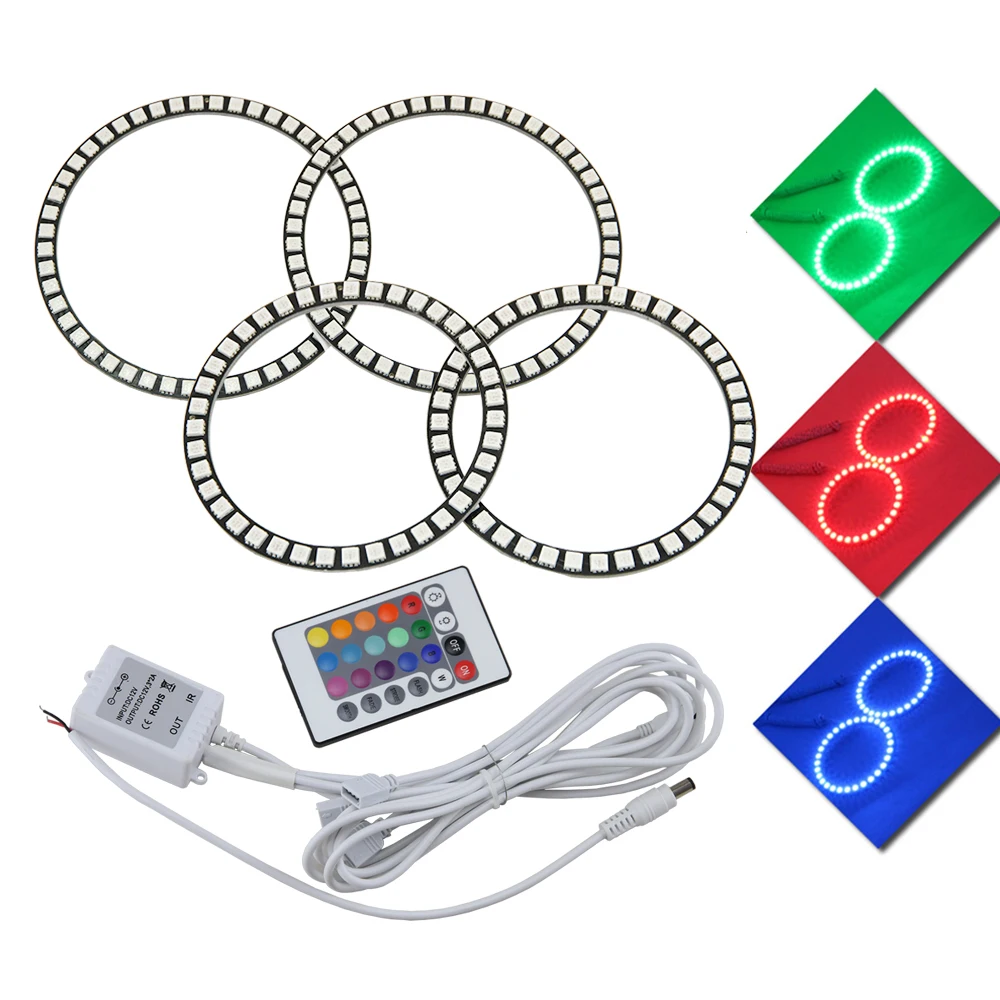 4pcs/lot 7 color RGB LED Angel Eyes Kit with IR controller car styling For Ford Focus II Mk2 2004 2005 2006 2007 2008 Europe | Автомобили