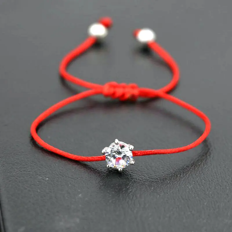 BPPCCR красная веревочная нить, плетеные браслеты для женщин и девочек, Серебряные Кристаллы, AAA циркон, браслет для влюбленных чакр - Окраска металла: Single zircon