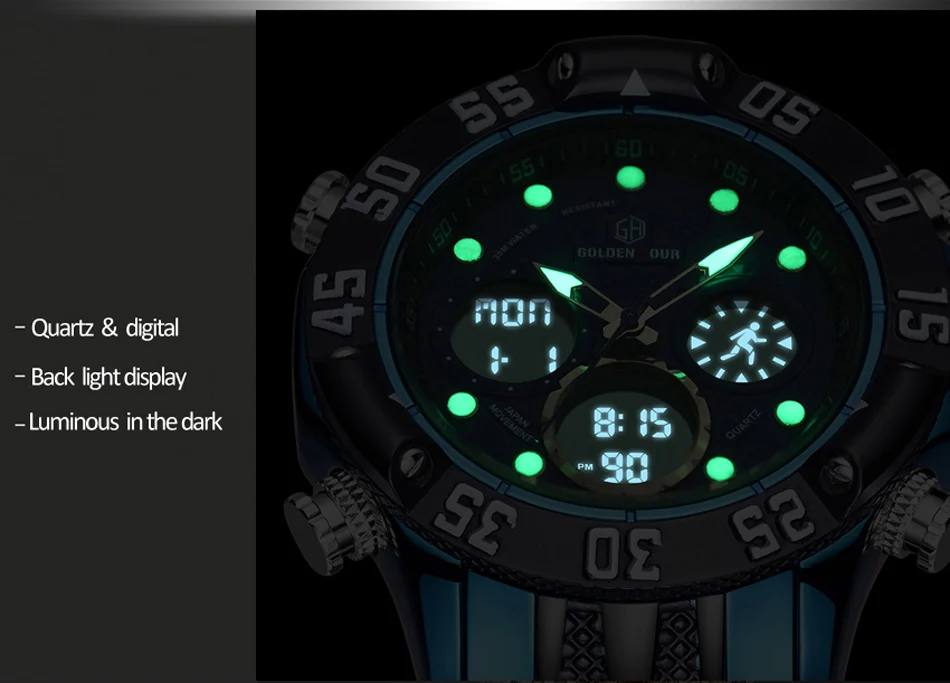 GOLDENHOUR Männer Militär Sport Uhr Männer LED Analog Digital Uhr Armee Edelstahl Quarz geschenk_voghion.com