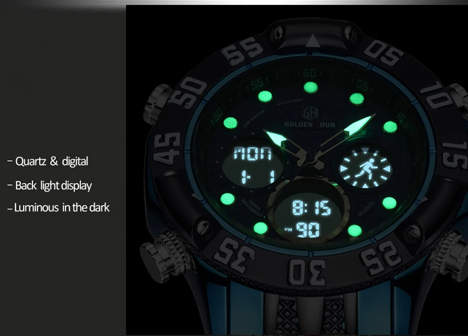 GOLDENHOUR Топ бренд мужские военные спортивные часы мужские светодиодный аналоговые цифровые часы армейские кварцевые часы из нержавеющей стали Relogio Masculino подарок