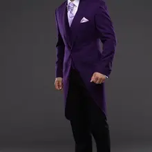 Фиолетовая куртка с одной пуговицей, с лавандовым галстуком, носовой платок, черные штаны, 5 штук, пиджак в стиле ласточкин хвост, стиль, модный, тонкий, Terno Masculino