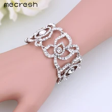 Mecresh Elegante Pulsera de Cristal para Las Mujeres de Plata Chapado En Flor Pulseira Feminina Braceletes Joyería Del Banquete de Boda MSL201