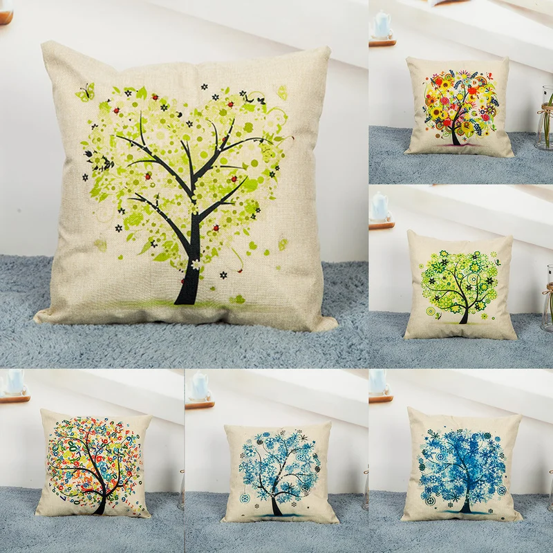 

Cushion Cover Vintage Flower Pillow Case Mural Yellow Red Tree Wintersweet Cherry Blossom Home Decorative Throw Pillow Cover