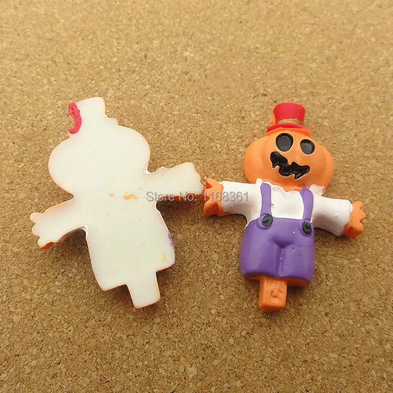 1pcs/lot resin flat back Halloween purple overalls Pumpkin cartoon 34mm Cabochons Hair Bow Center DIY Christmas decration C115-2