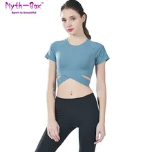 Женская рубашка для йоги укороченные топы для бега футболка с короткими рукавами Для Фитнеса Сексуальная крестообразная повязка Спортивная футболка тонкий танец спортивный бюстгальтер тренировочная блуза