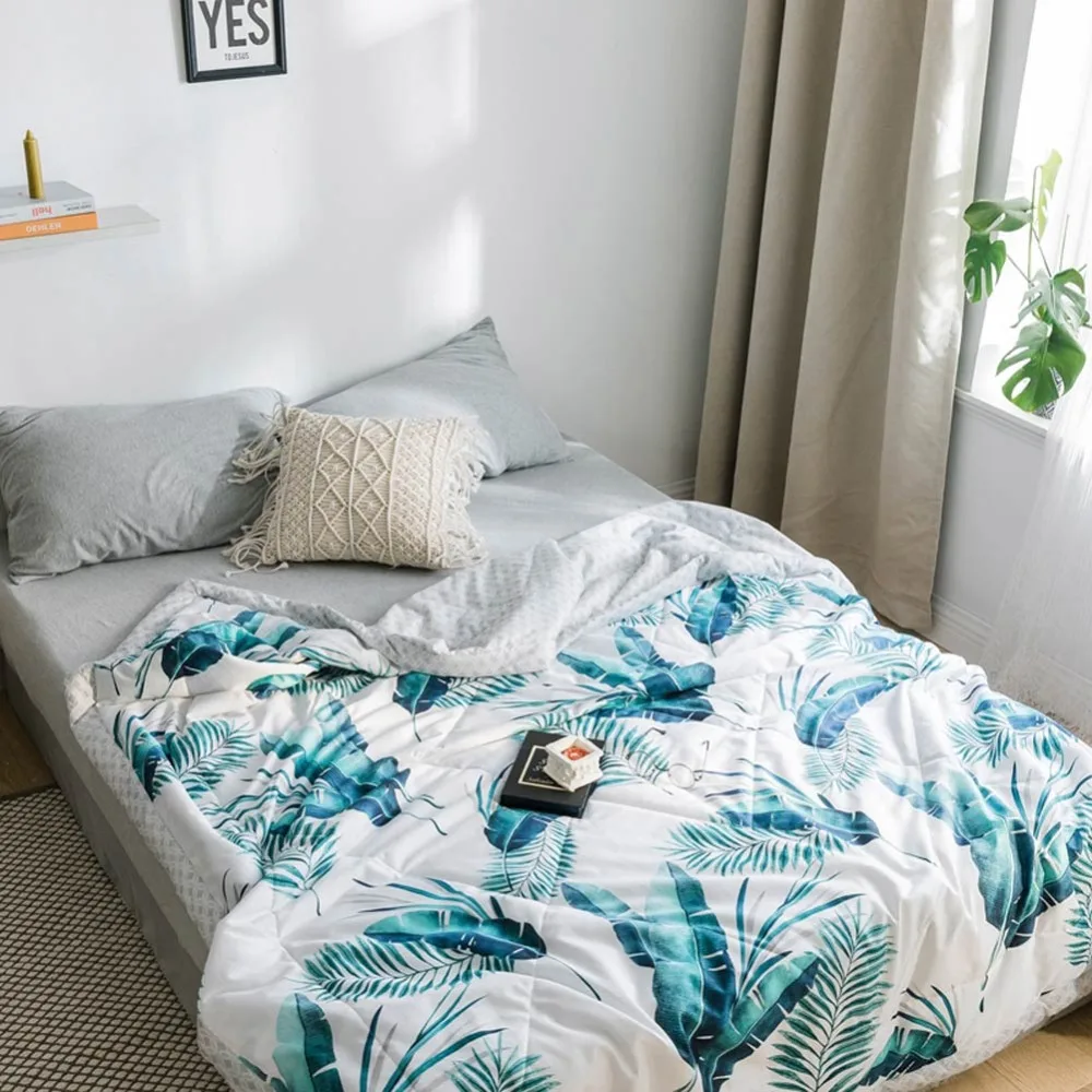 

2019 INS Pastoral Leaves Green Stitching Comforter Summer Quilt Cotton Fabric Quilting Blanket Twin Full Queen Size Bedspread