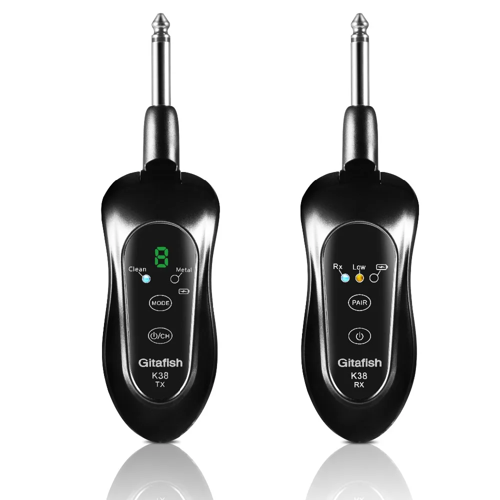 

UHF Wireless Guitar System Built-in Rechargeable Battery 2 Effects Clean/Metal 10 Channels with Carry Bag for Electric Guitar