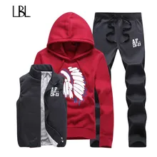 Thick Inner Wool Men Tracksuit Set Fleece Jacket Vest Pants 3 Pieces Sets 2018 Winter Pullover Hoodies Men set Jogger for Male