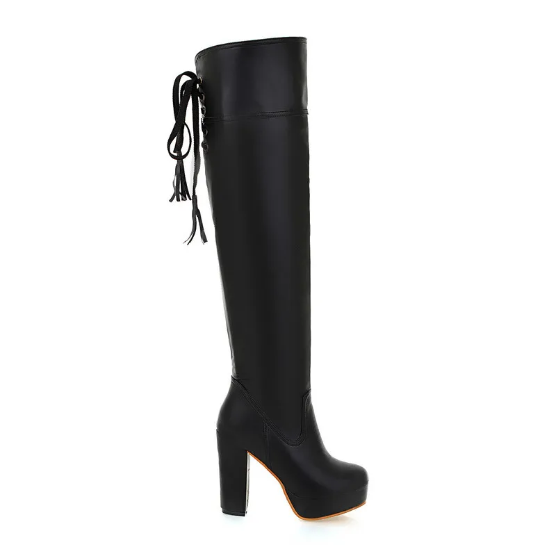 Hiver De Talon À Bottes Hauteur Femmes Noir Genou Chaussures Mode Hauts Épais Sexy Automne Talons Du BgdqB