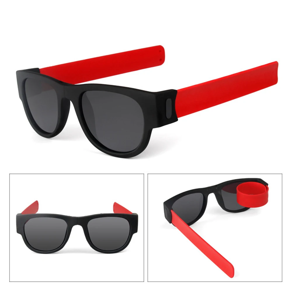 Необычные мужские Поляризованные наручные солнцезащитные очки, складывающиеся для женщин, рулонный браслет, тренд, складные солнцезащитные очки Slapsee - Цвет линз: Красный
