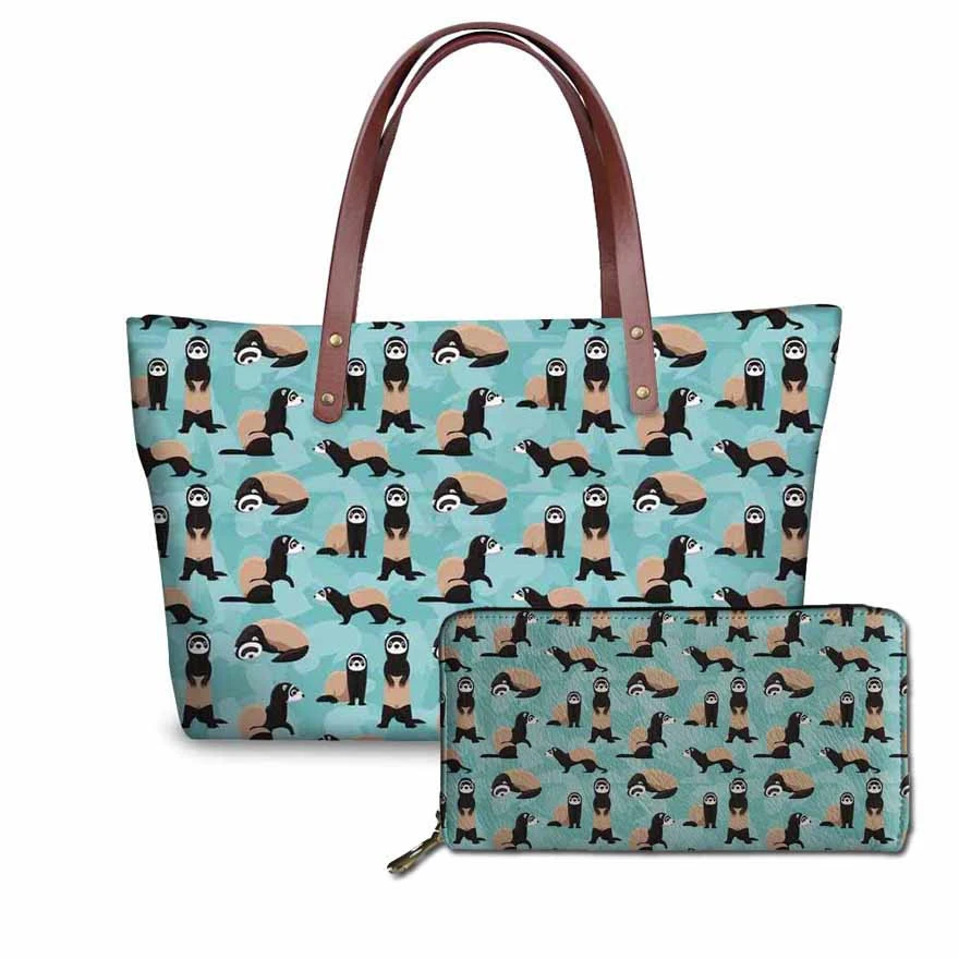 

NOISYDESIGNS Handbags&Wallets Women Cheeky Ferrets Printing 2pcs/set Hand Bags Ladies Large Capacity Shoulder Female Tote Bag