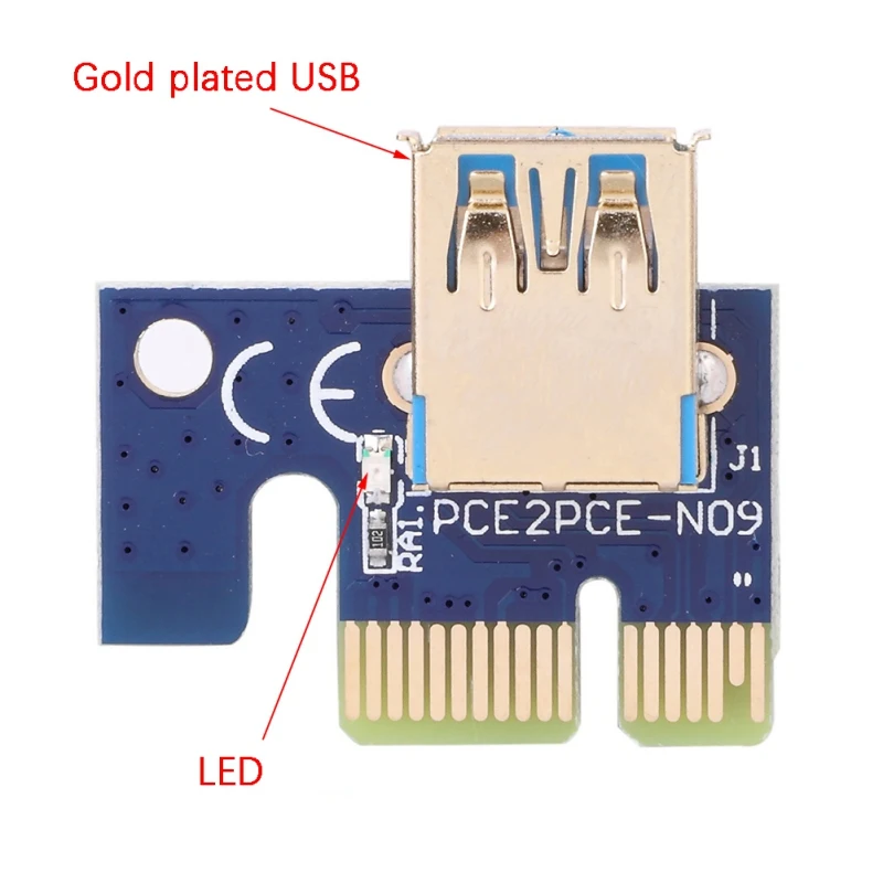 PCI-E Riser 6 Pin 16X for BTC Mining with 3 LED Express Card Sata Power Cable and 60cm Gold USB 3.0 Quality Cable 009S
